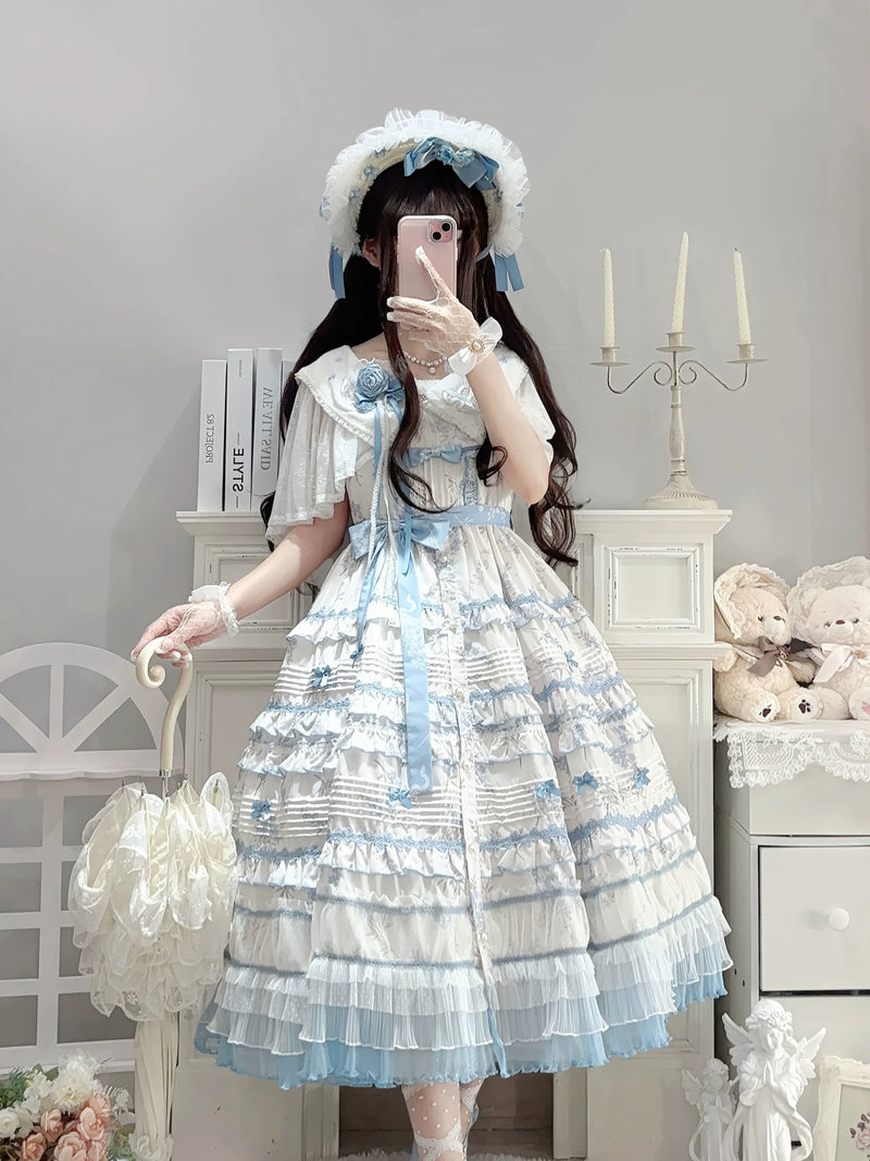 Lolita - Hua Fei Hua - Forget-Me-Not Blue Classic Lolita JSK