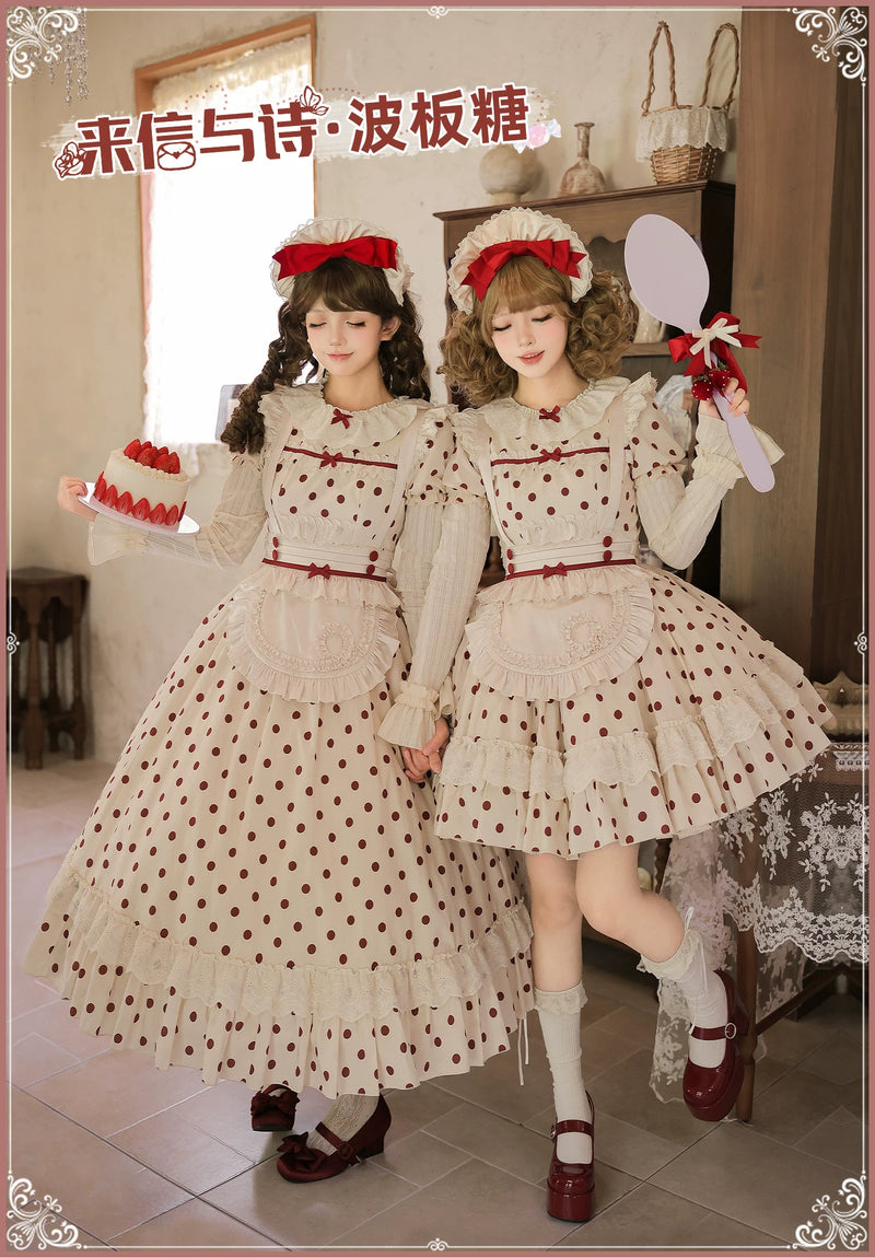 With PUJI - Polka Dot Lollipop - Cotton Old School OP Dress with Vintage Red Polka Dots detail view 6
