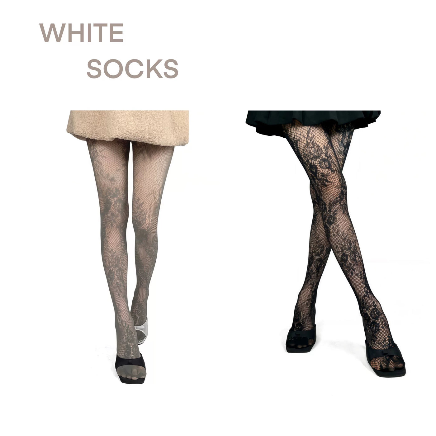 White Socks - Floral Texture - Lace-mesh tights with an openwork floral pattern