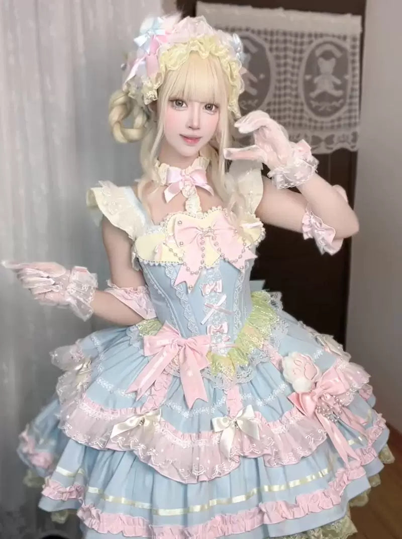 Creamy - Candy Pastel - Blue-and-Pink Sweet Lolita JSK with Train