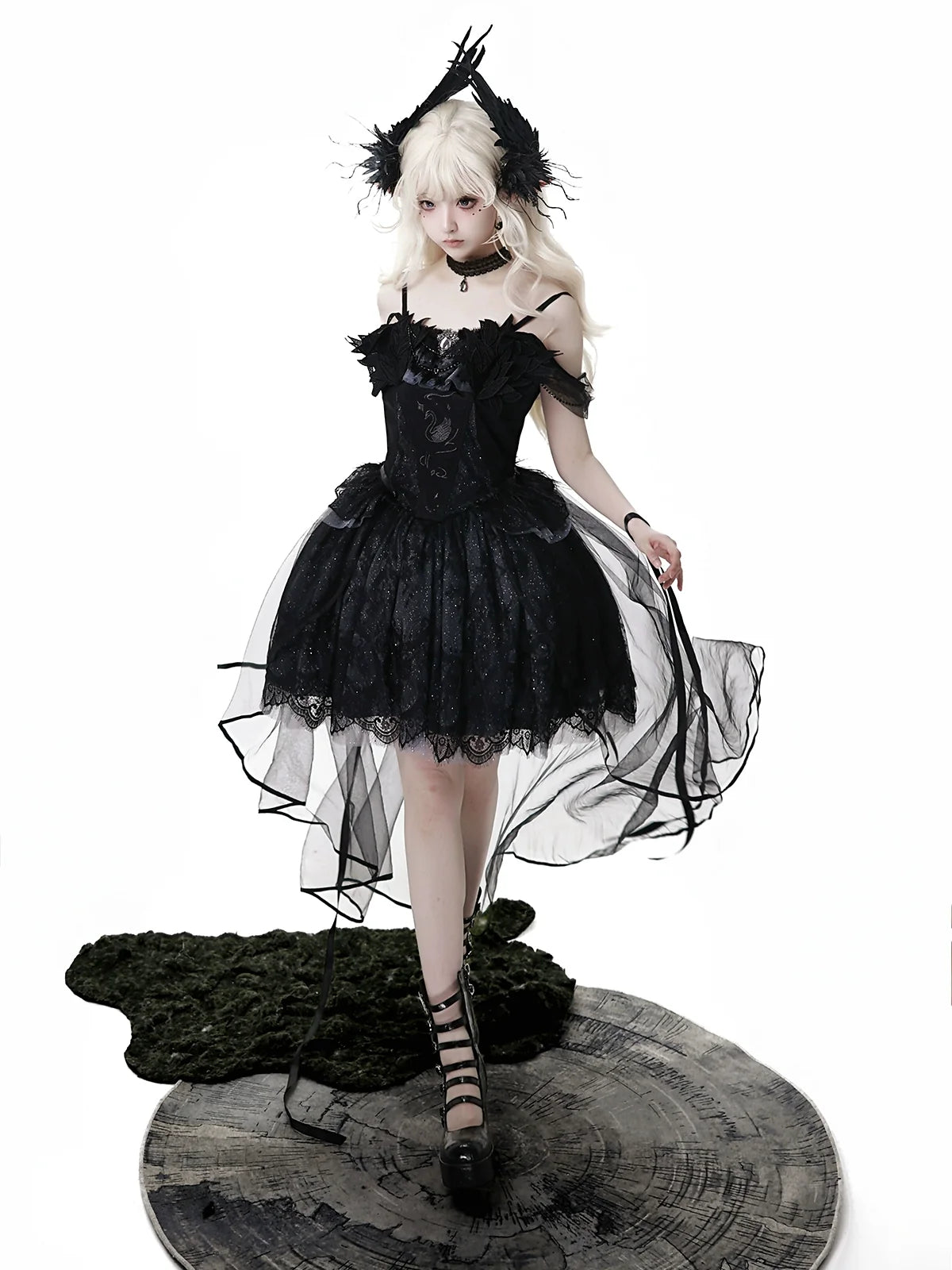 Your Princess - Star Swan Dream - Black Gothic Lolita JSK Dress, Swan Embroidery
