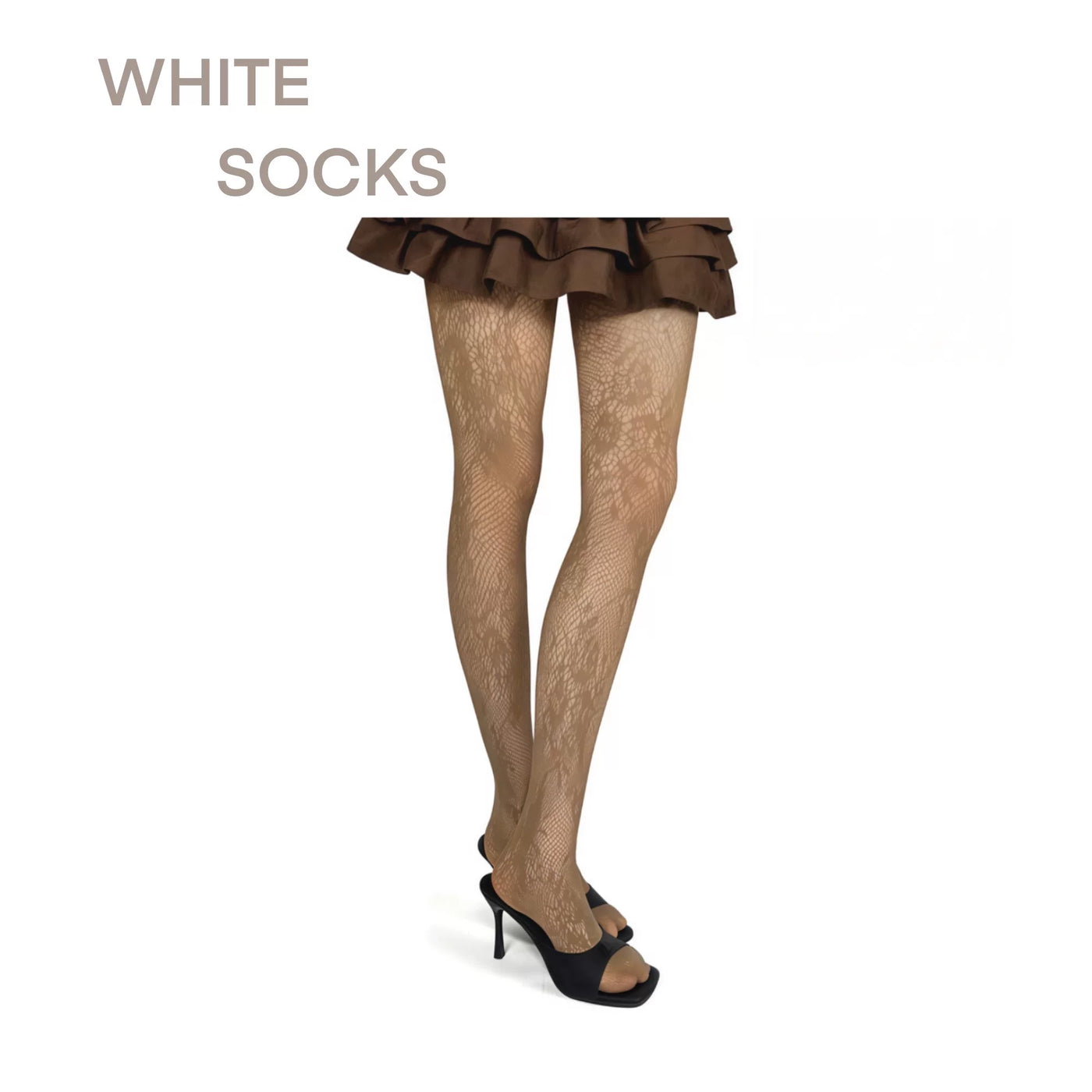 White Socks - Floral Mesh - Pantyhose with an Openwork Floral Pattern