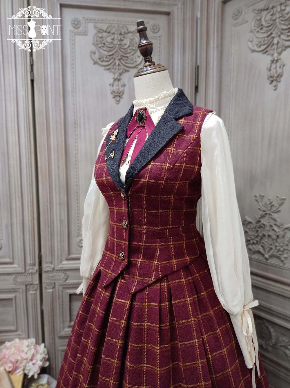 (BFM)Miss Point~Rose~Elegant Lolita Pliad Print Vest Customized S burgundy grid (L S) 32510:385432