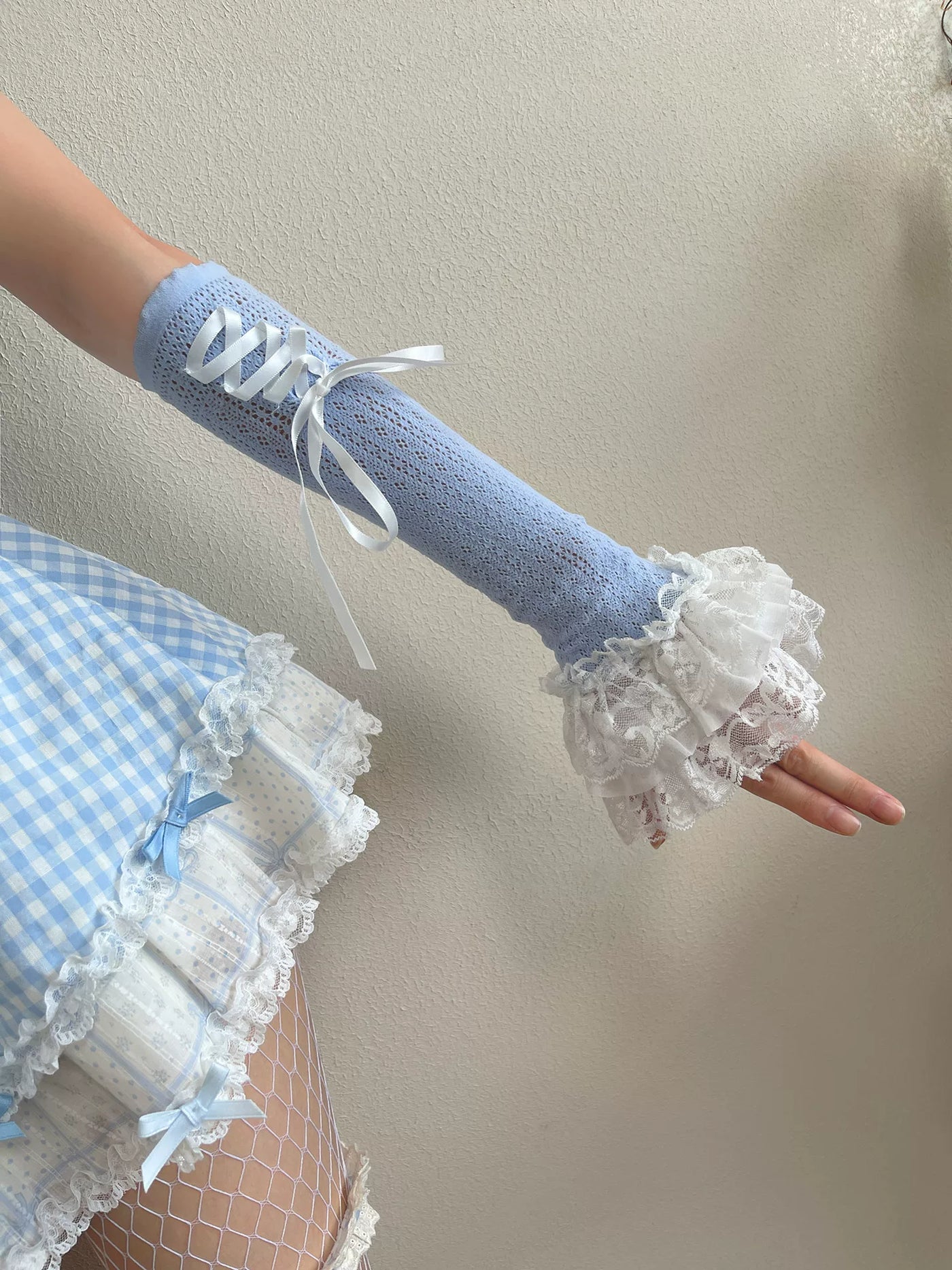 Sock Noble - Ballet Ribbon Lace - Arm Sleeves with Layered Ruffles and Ribbon Ties