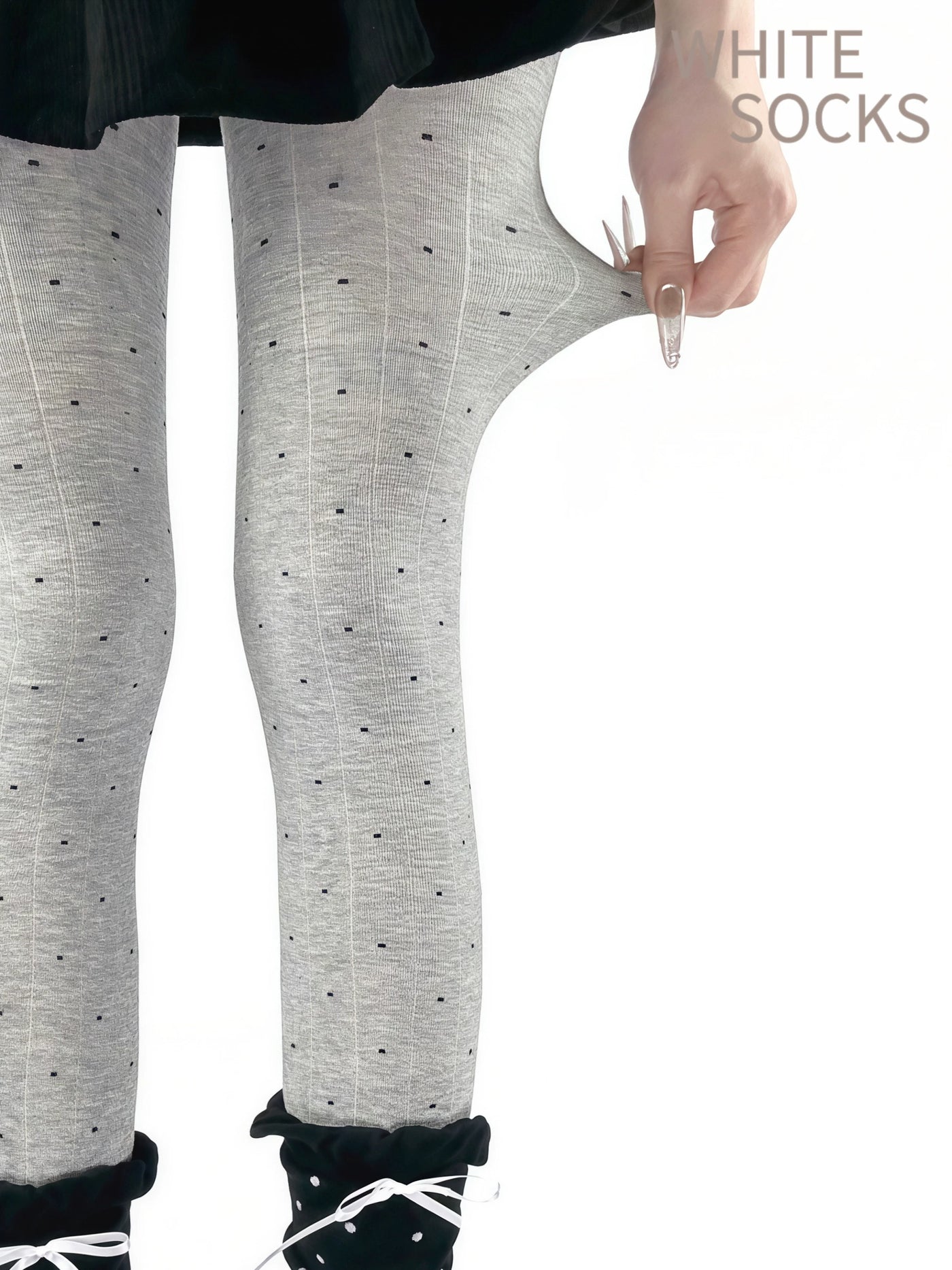 White Socks - Dot Stripe - Vertical-Stripe Tights with Scattered Dots