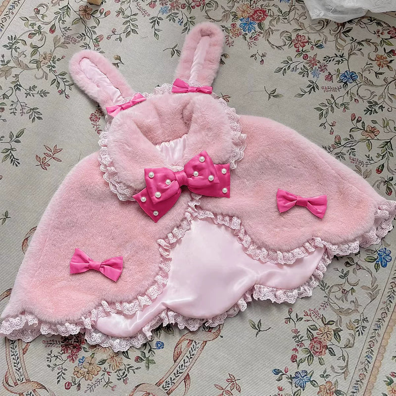UNCHARTEDSTAR Princess Diary Lolita Cape — Light Pink Cape + Deep Pink Bow