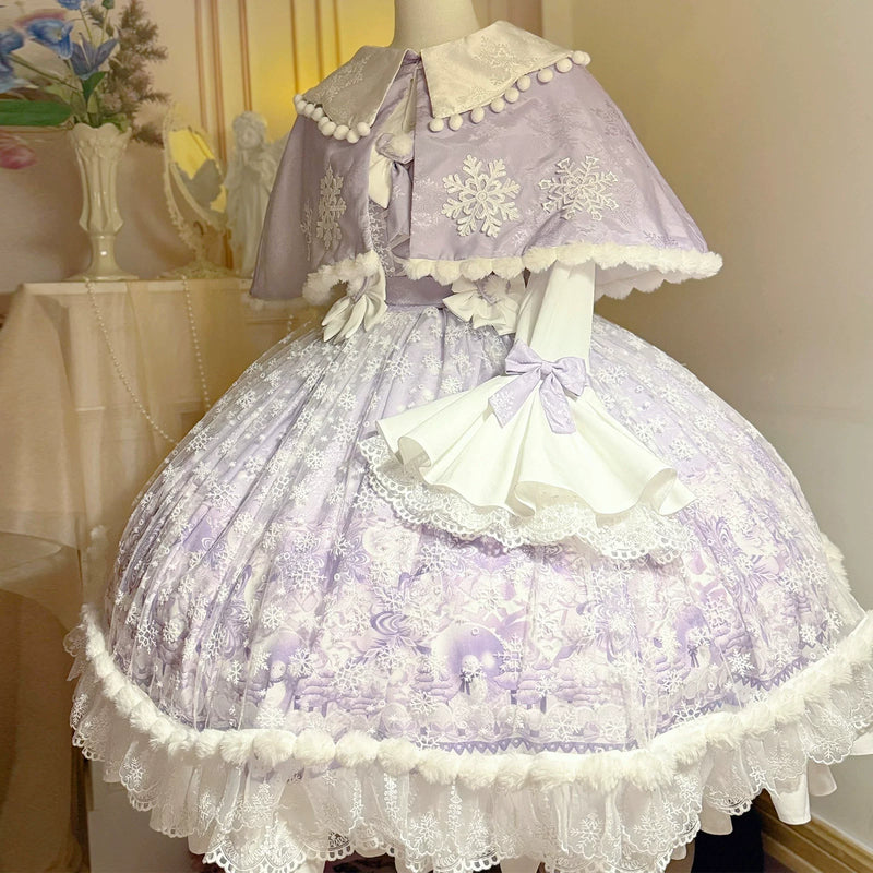 Yanran Floral Lolita JSK & Coordinating Layers — Purple Full Set with Shawl