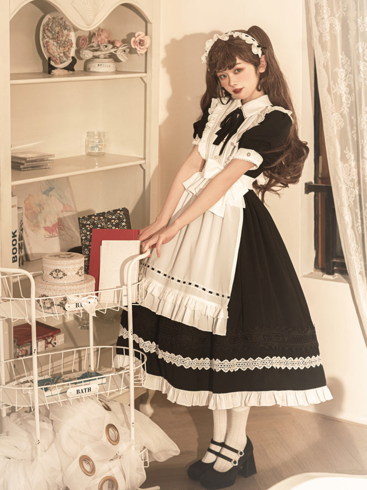 Your Princess - Maid Lolita Puff Sleeve Black Dress - OP Dress