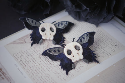 Strange Sugar - Gothic Headdress - Hallowen Skull Bat Hairclip Headwear