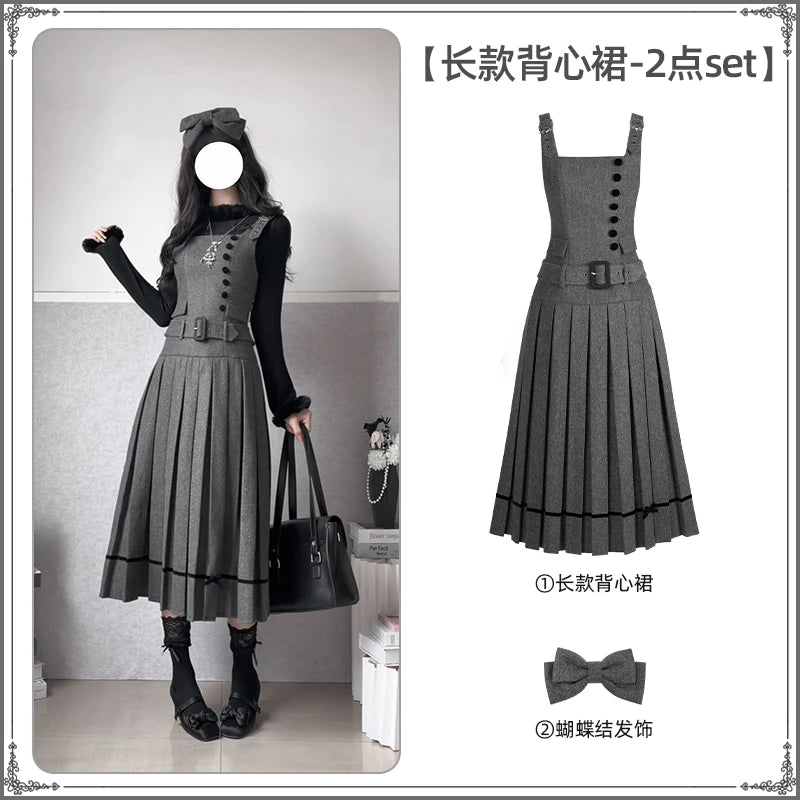 With PUJI - Grey - Classic Lolita Outfit Set, Adjustable Straps detail view 7