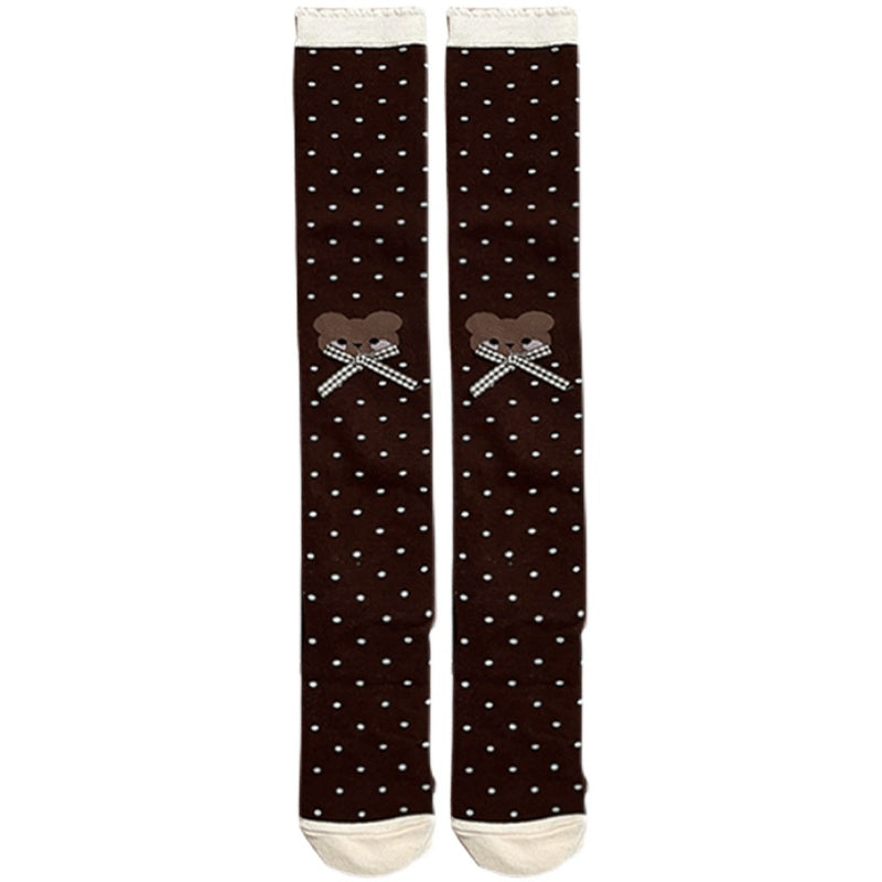 Roji Roji - Bear Dots Bow Cotton Lolita Thigh - Stockings Socks