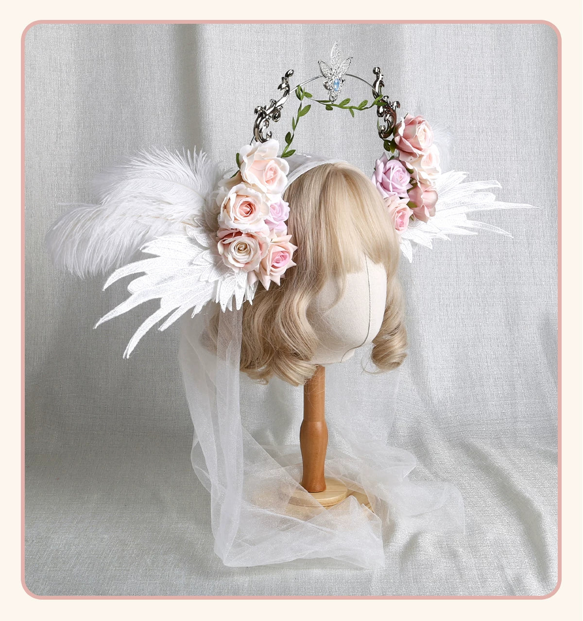 Stardust Rose - Angel Rose Crown - White Rose Crown with Wing Details