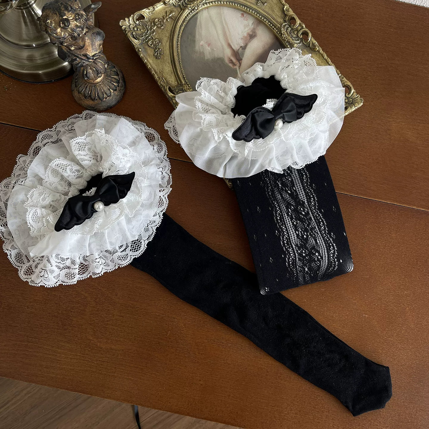 Sock Noble - Dark Gothic Layering - Lace socks with strap details