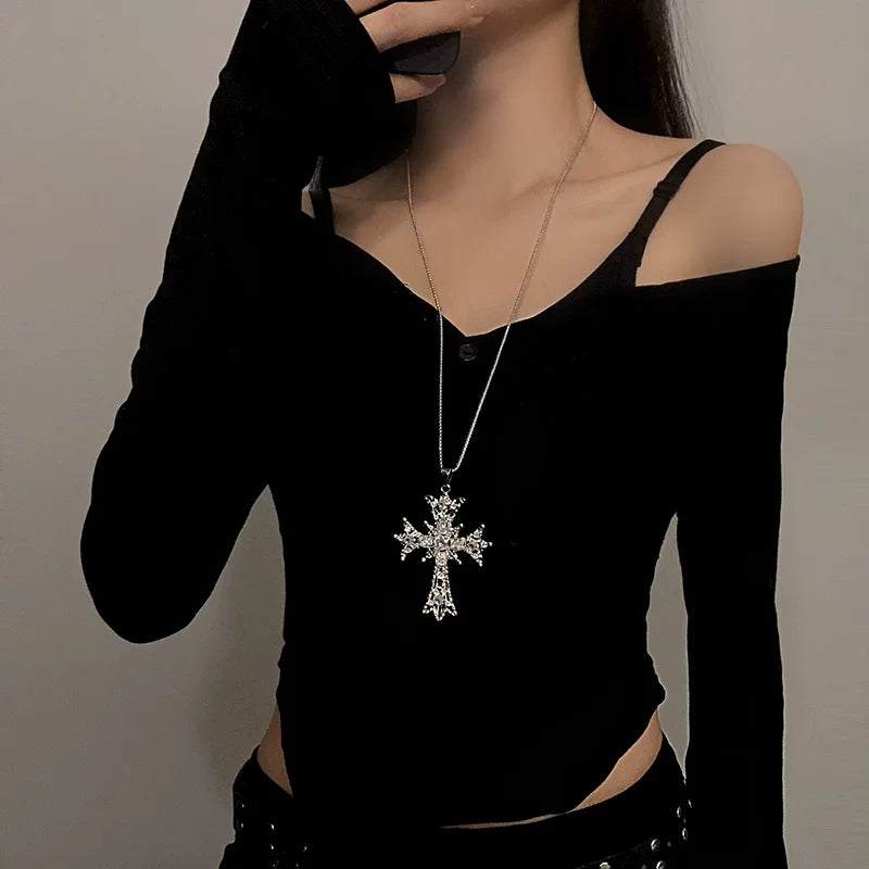 Independent Brand - Gothic Cross - Gothic Lolita Necklace Selection with Cross and Flower Motifs