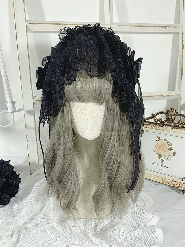Sweet Jelly Lolita - Gothic Lolita Headband Black Bow - Lace Hair Accessory Headwear