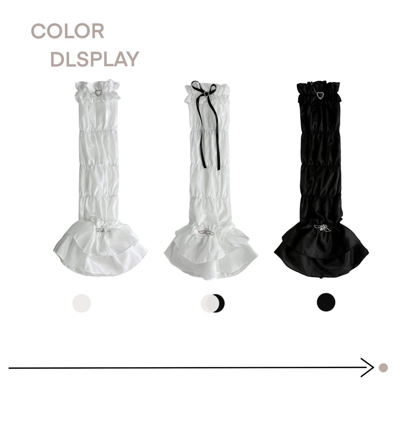 White Socks - Stacked Ruffle - Slouch Calf Socks with Layered Ruffles and Ribbon Bows