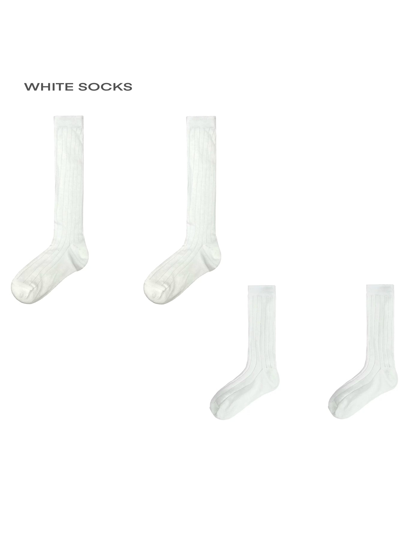 White Socks - Vertical Stripe - Ribbed Calf Socks with Slouch Folds