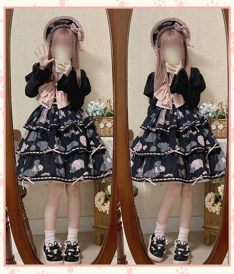 Baozi Pig - Bopi Bear - Three-Tier JSK Dress with Bear-and-Heart Motifs