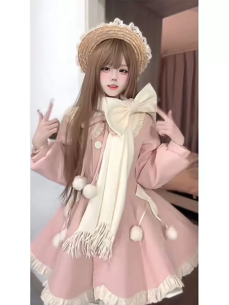 Sweetheart Dream Machine - First Love - Cotton-Padded Coat Dress and Bow Scarf Set