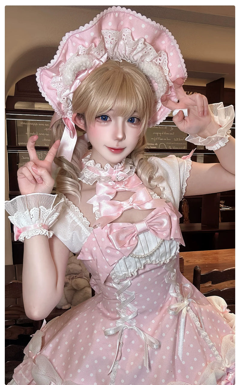 Alice Girl - Old School Lolita Halter Neck OP - Dress, Polka Dot Accent OP Dress