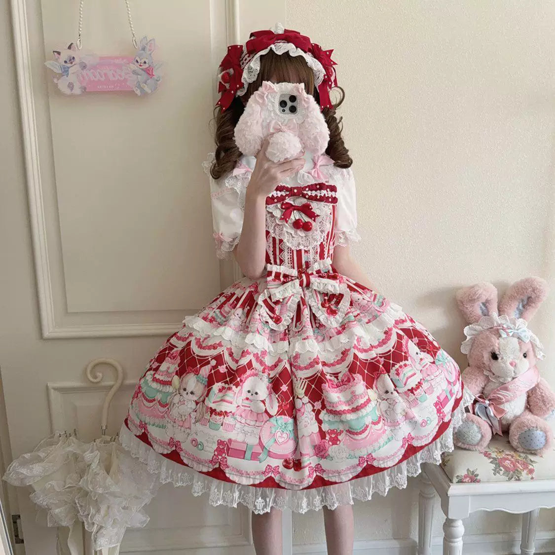 Sweetheart Dream Machine - Original Design - Red, Pink, Blue or Yellow JSK with Layered Lace