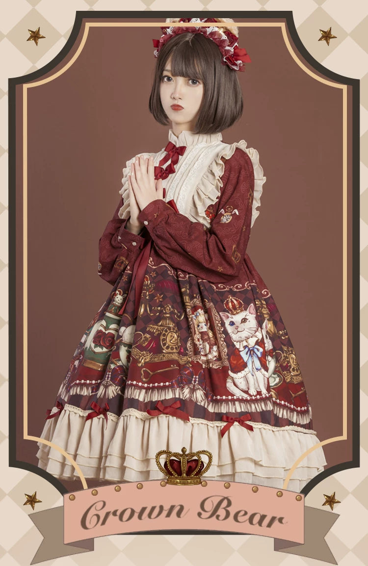 Leopard Cat Crown Bear OP dress by Lolita Fetch, featuring a cute leopard print design and playful bear motif.