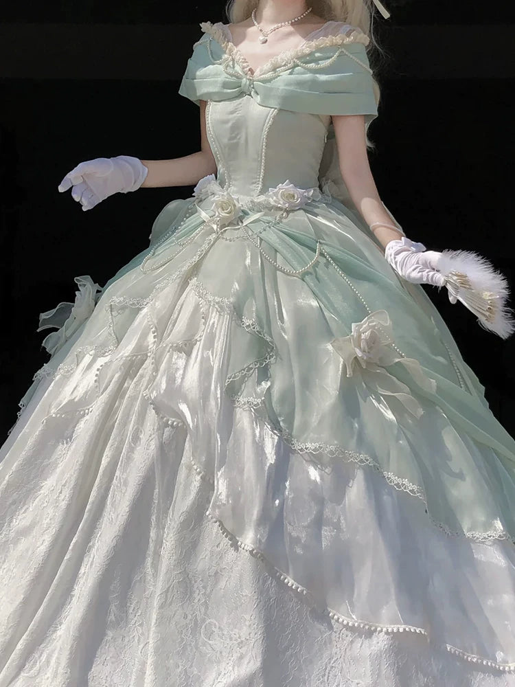 Flora Muse - Rose Encounter Lolita Ballgown - Pale green off-shoulder
