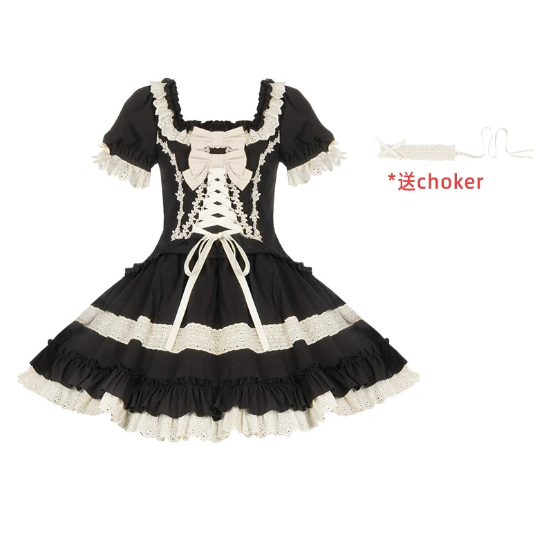 With PUJI - Chapter Seven - Spring Cotton Lolita OP Dress Doll-Like Dress detail view 7