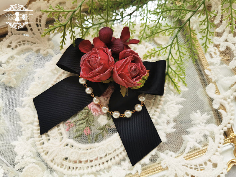 Miss point - Sally's Garden - Lolita Flower Bow Lace Necklace dual use bow flower- black