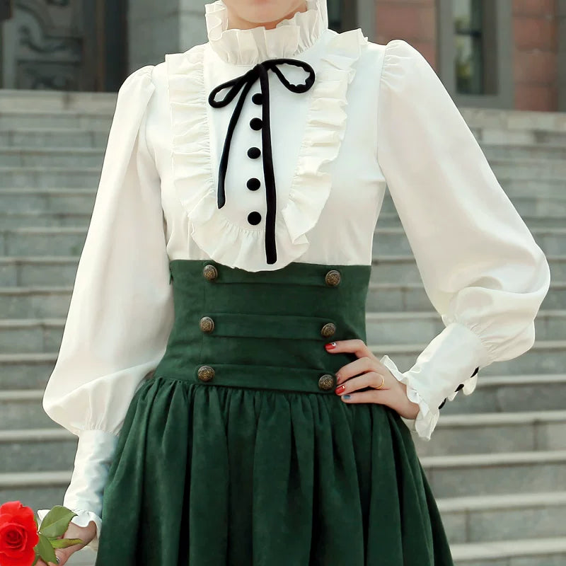 LACE GARDEN - Magic Academy - High-Waist Full Skirt Set with Ruffled Blouse