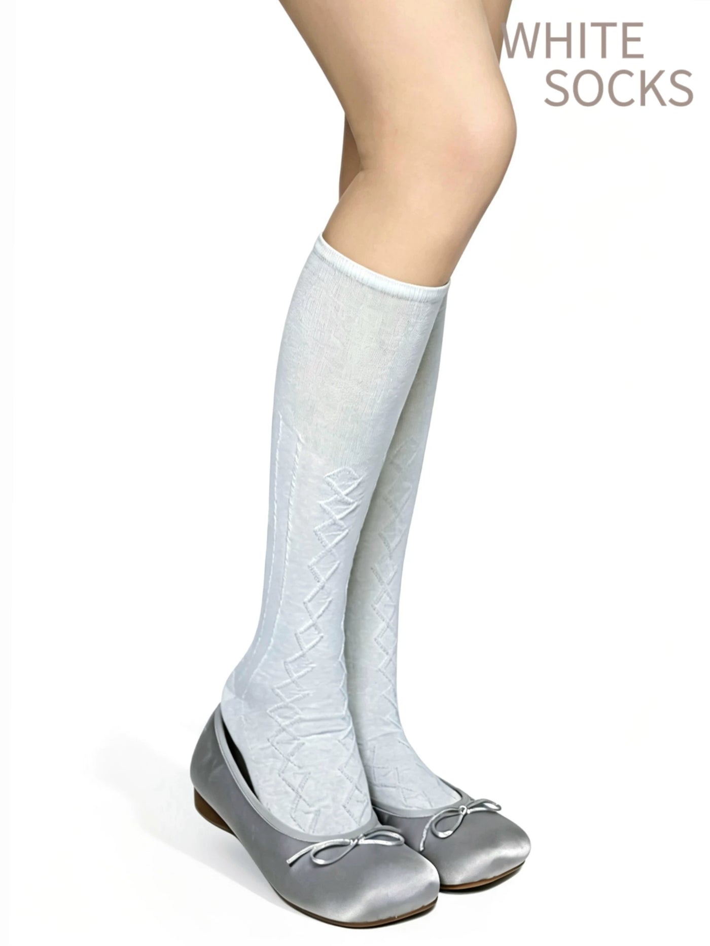 White Socks - Japanese Diamond - Diamond-Pattern Mid-Calf Slouch Socks
