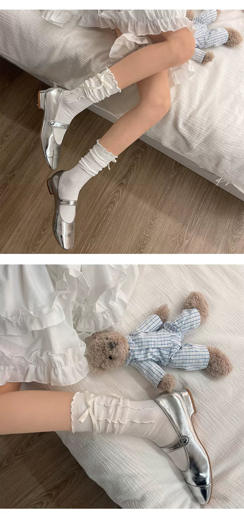 Sock Noble - Harajuku Bow - Mid-Calf Socks with Ruffled Cuffs