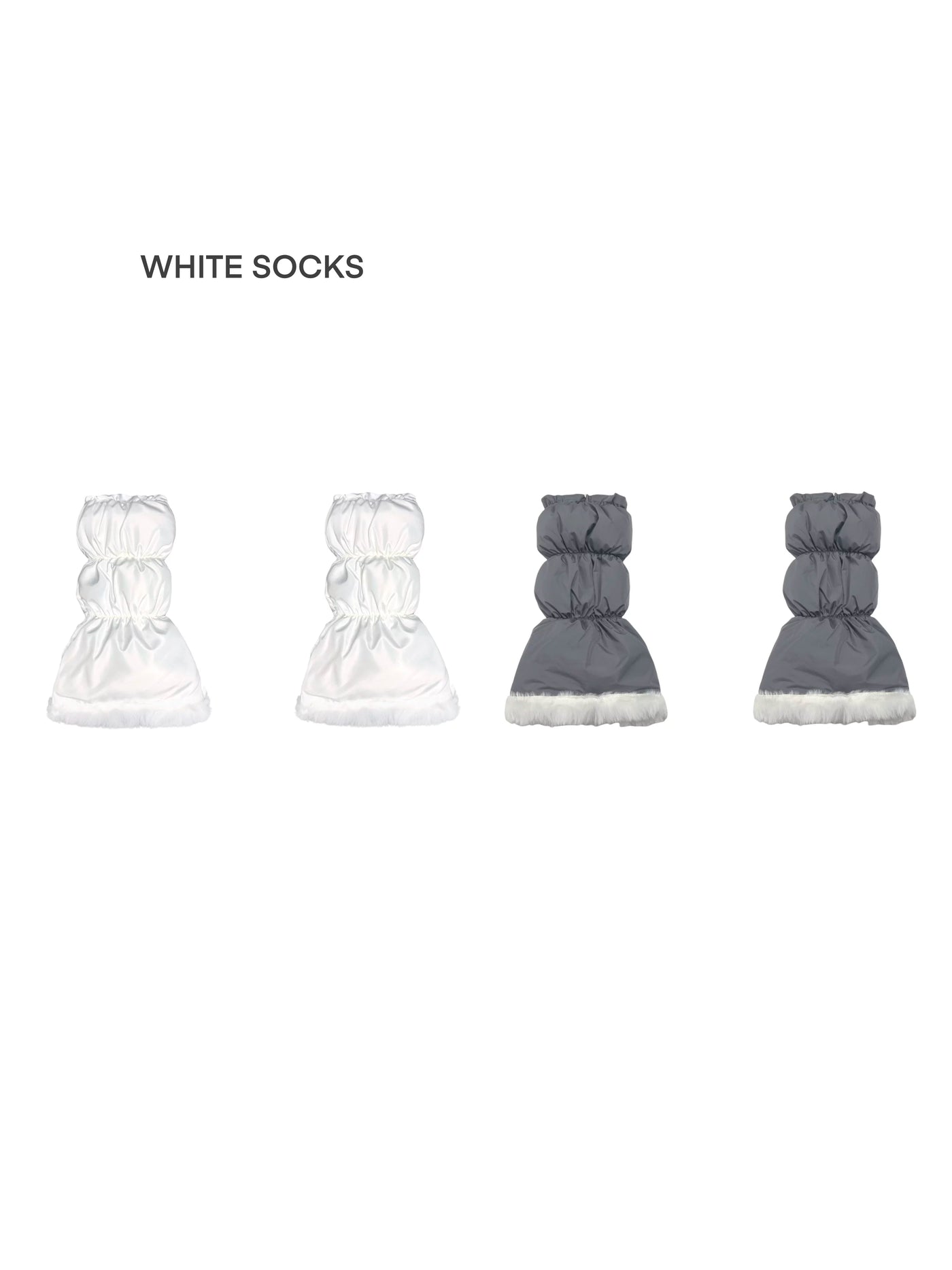 White Socks - Winter Puffer - Warm Leg Warmers with Fluffy Trim