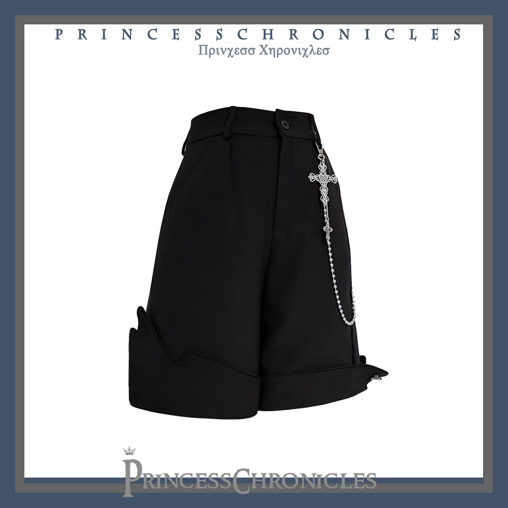 Red Shadow - Retro Black Ouji Fashion Shorts S Shorts (not include the cross chain)