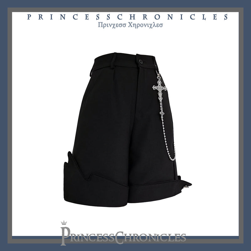 Red Shadow - Retro Black Ouji Fashion Shorts S Shorts (not include the cross chain)