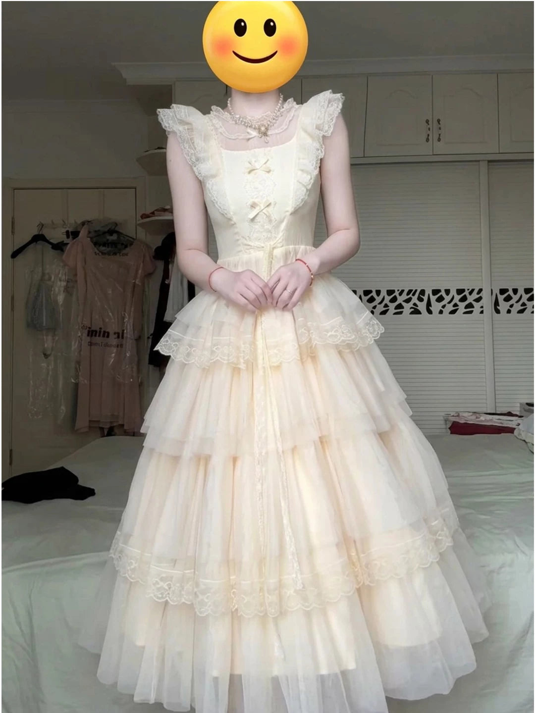 Creamy - Ivory Lace Layers - OP Dress and Waist Belt Set with Scalloped Lace Trim