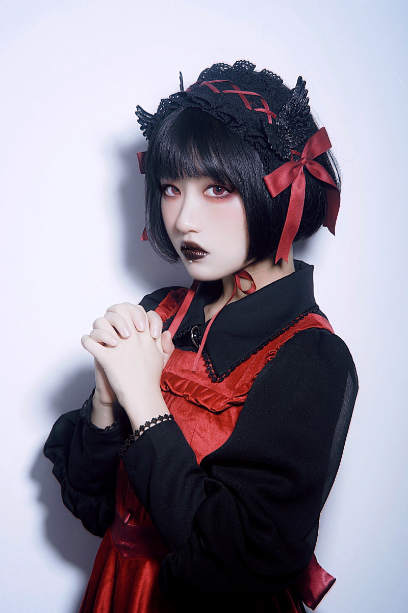 Strange Sugar - Handmade Gothic Lolita Black Red - Hairband Headwear