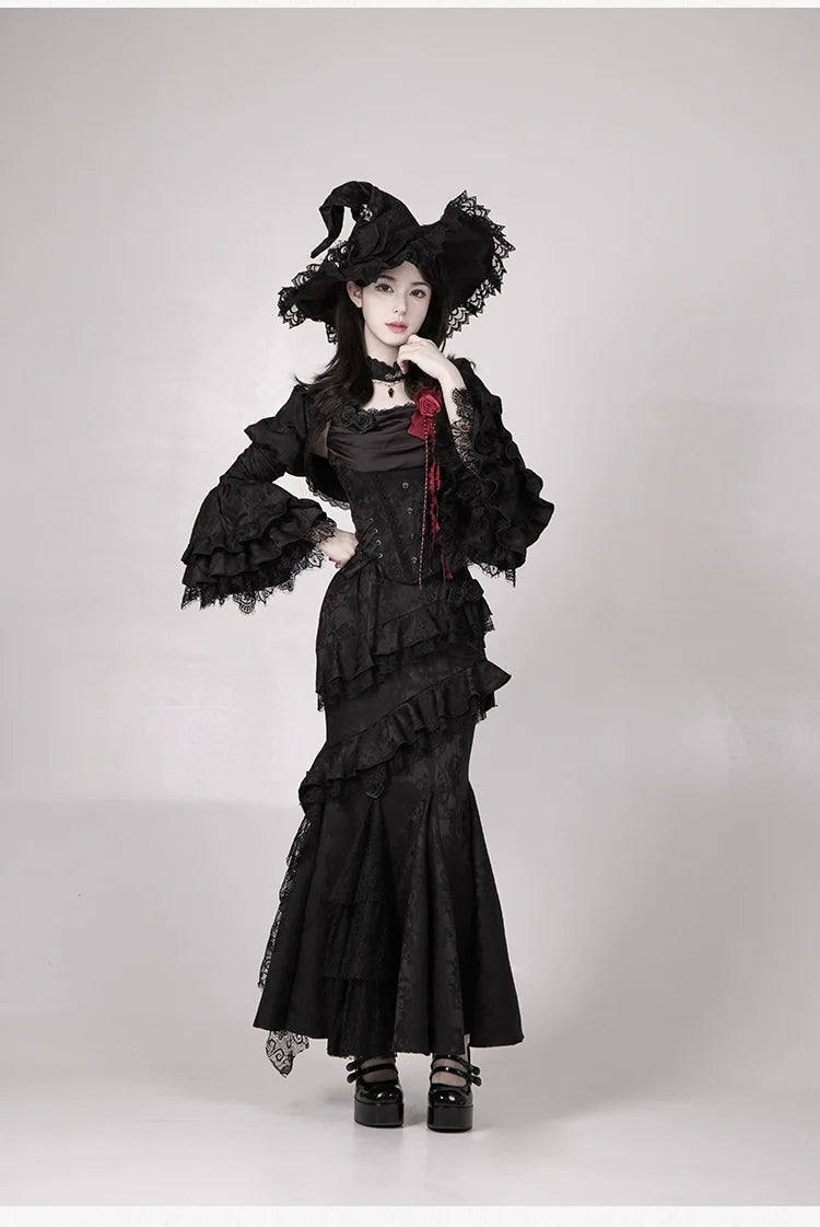 With PUJI - Twilight - Black Gothic Lolita Skirt Set, Witch-Inspired
