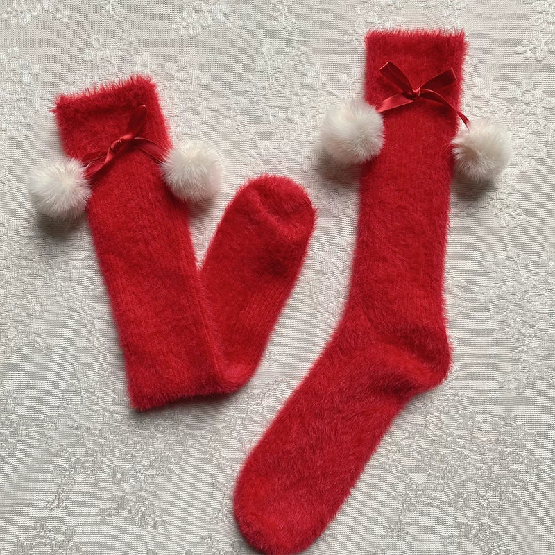 Sock Noble - Snowfield Pompom - Thick mid-calf slouch socks with pom-pom accents