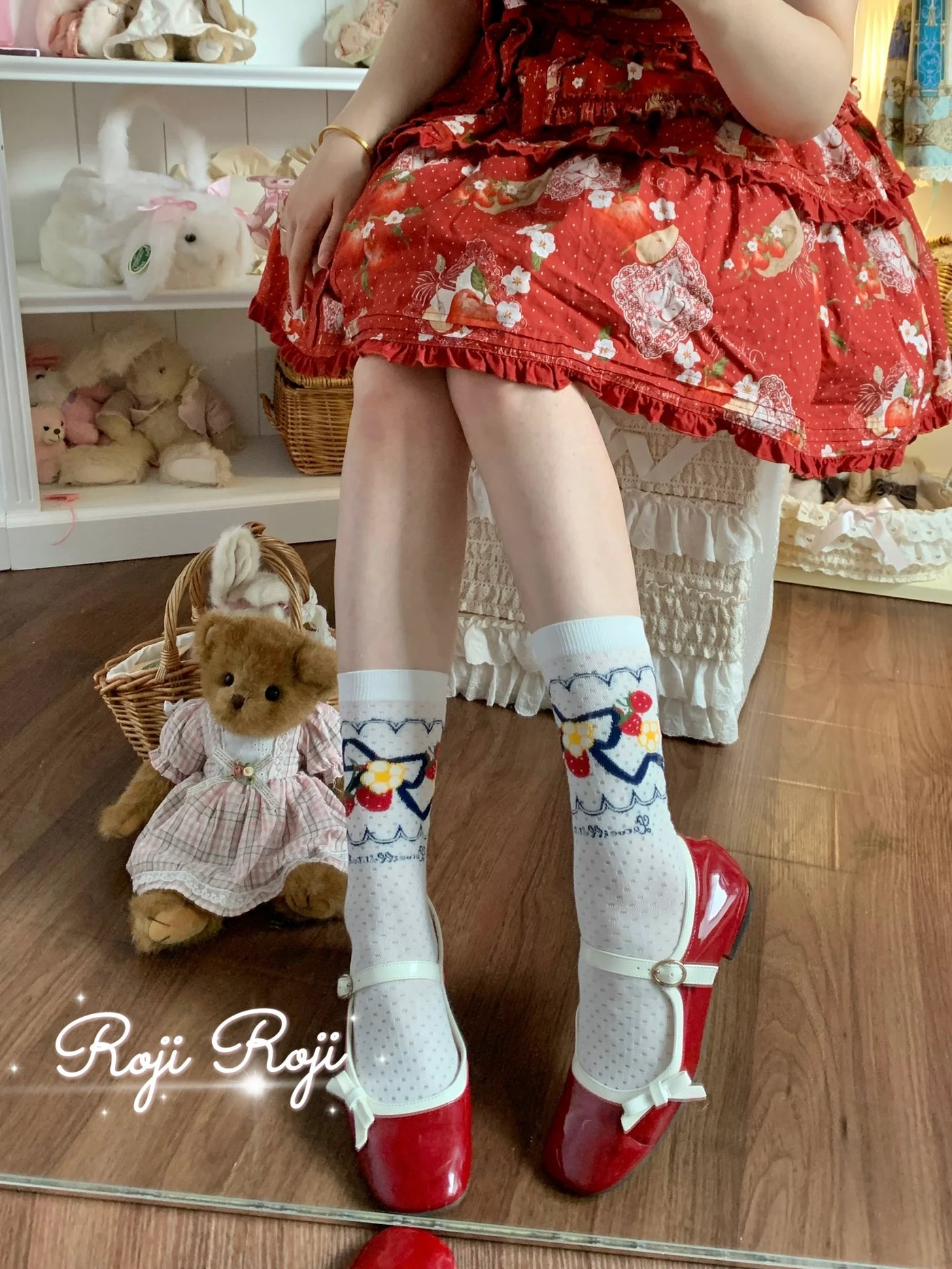 Roji Roji - Sweet Lolita Socks, Strawberry Print - Socks