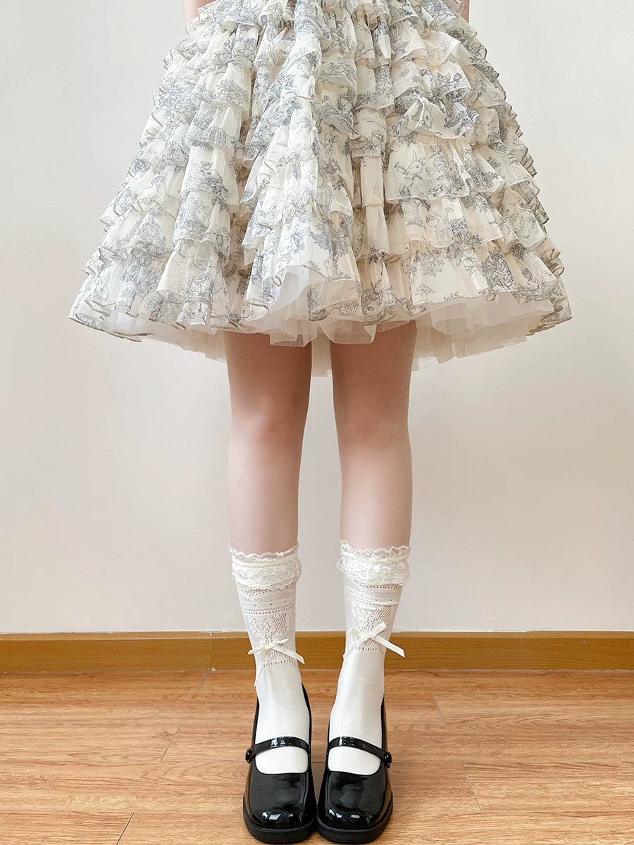 Chubby Bear Tales - Miu Lace Ribbon - Mid-Calf Lace Socks with Ribbon Bows