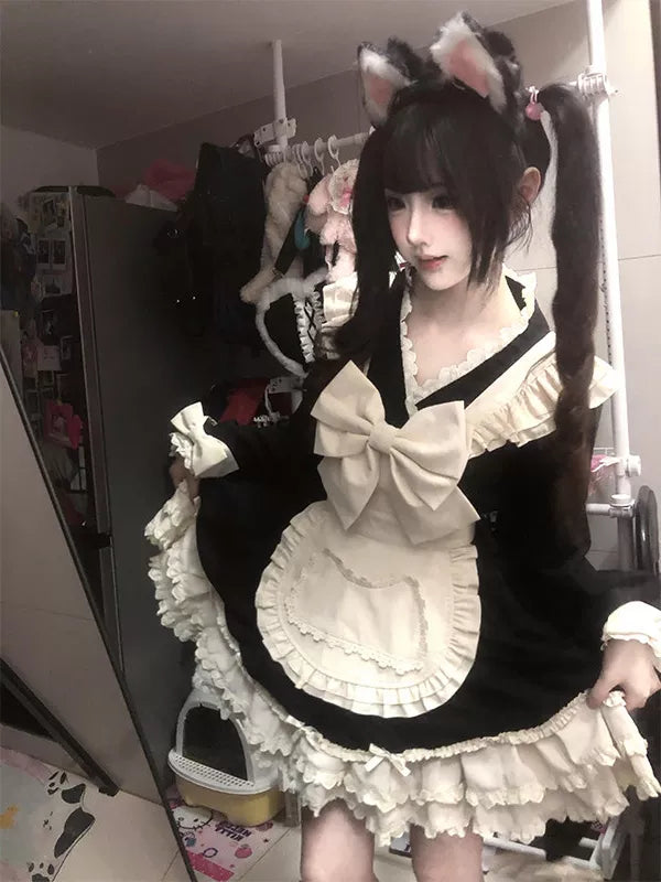 Creamy - Maid Bow - Black-and-White OP Dress with White Apron