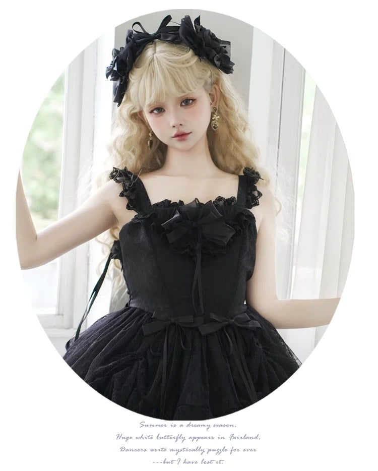 Iris Love - Gothic Princess Lolita JSK Dress & Elegant Chiffon Top Black JSK Only S