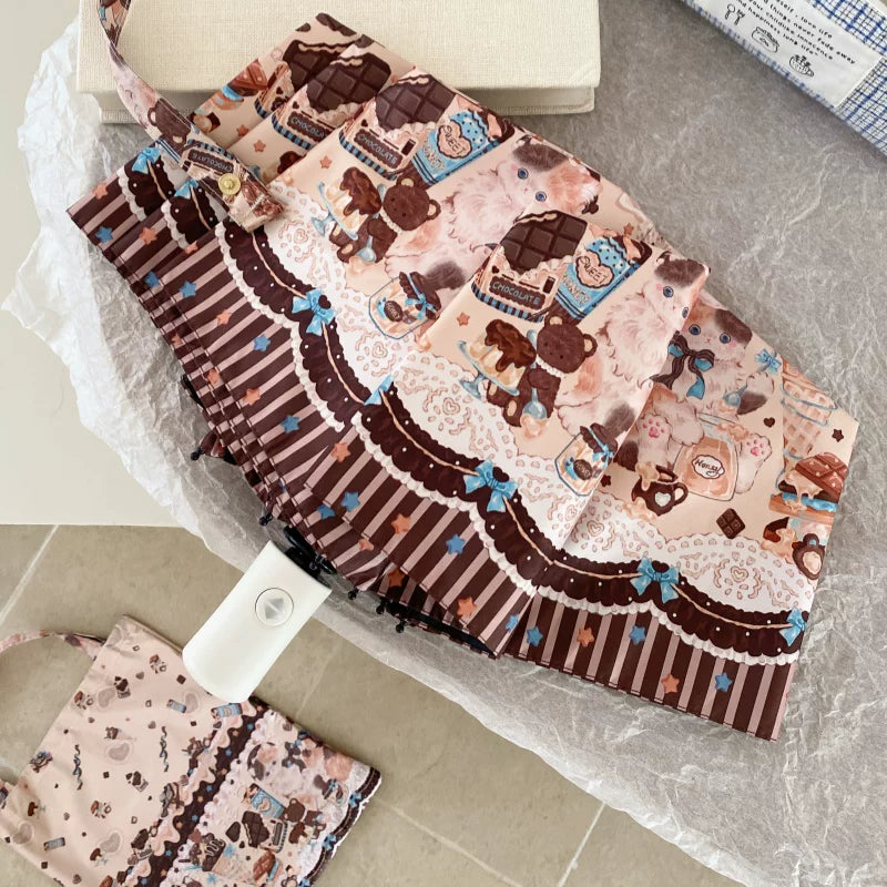 Independent Brand - Milk Coffee Calico Cat - Cat-Print Sun/Rain Umbrella