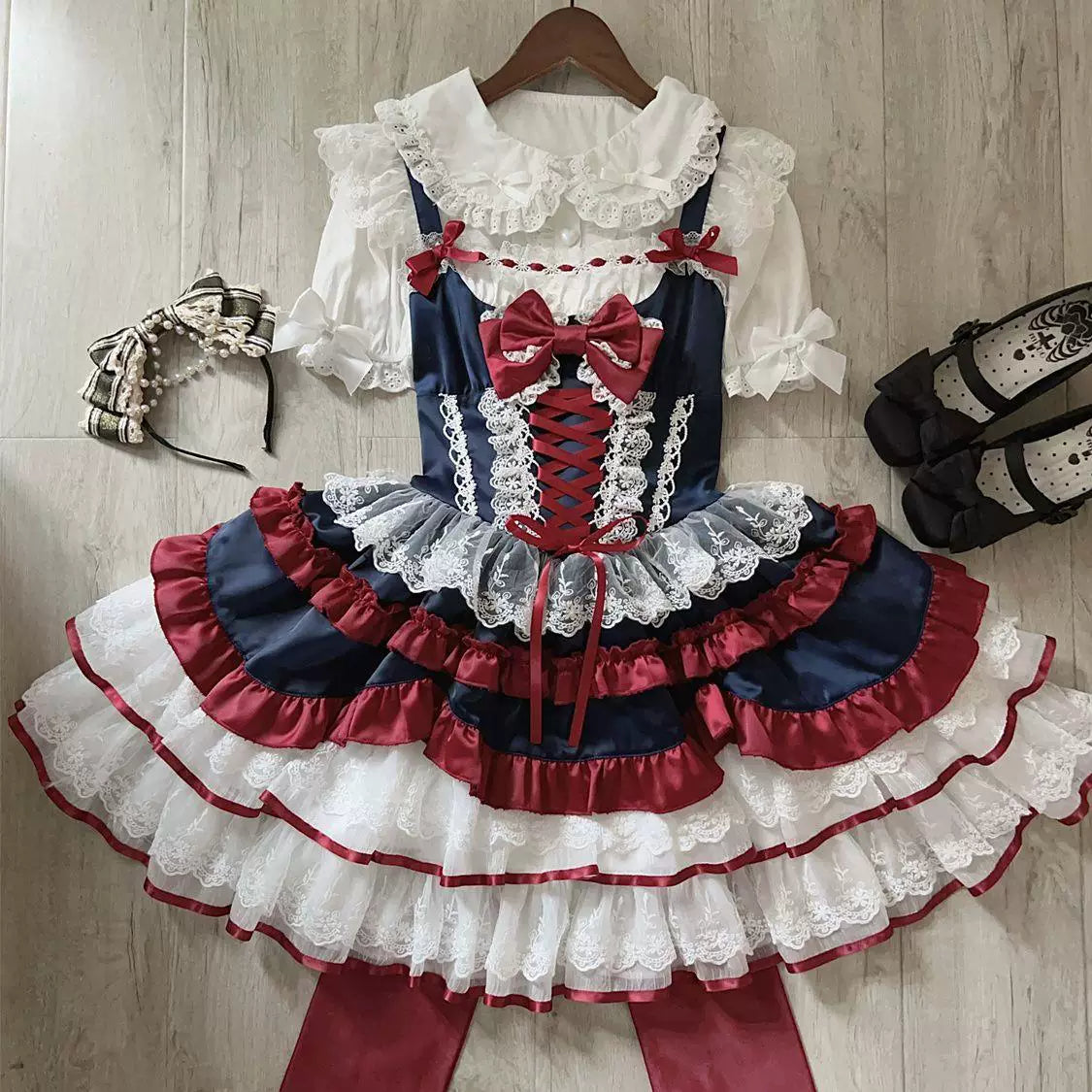 Sweetheart Dream Machine - Snow White Princess - Ruffled JSK Dress with Lace and Ribbon Bows