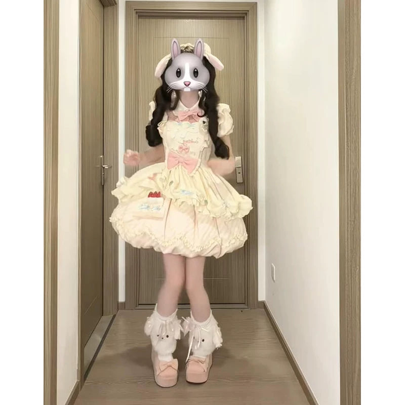 Creamy - Strawberry Cake - Pink-and-Cream Lolita Skirt Set with Ruffles