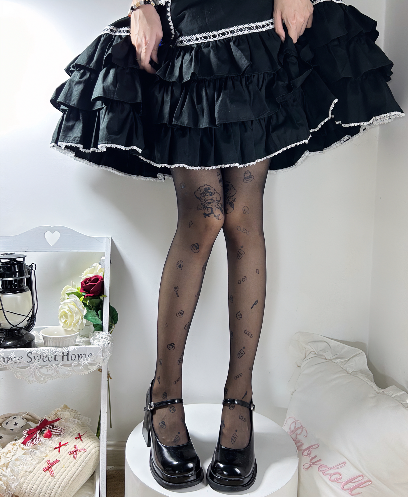 Fantasy Doll - Subculture Prints - Sheer Pantyhose in Spiderweb, Multiple-Cross and Cartoon Prints