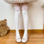 Over-the-knee socks, white socks, pink ribbon / One Size