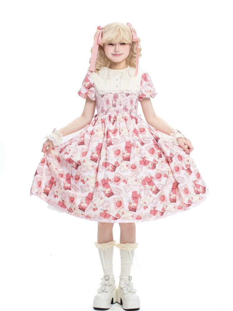 Strawberry Witch - Kawaii Lolita OP Dress - Strawberry Print OP Dress
