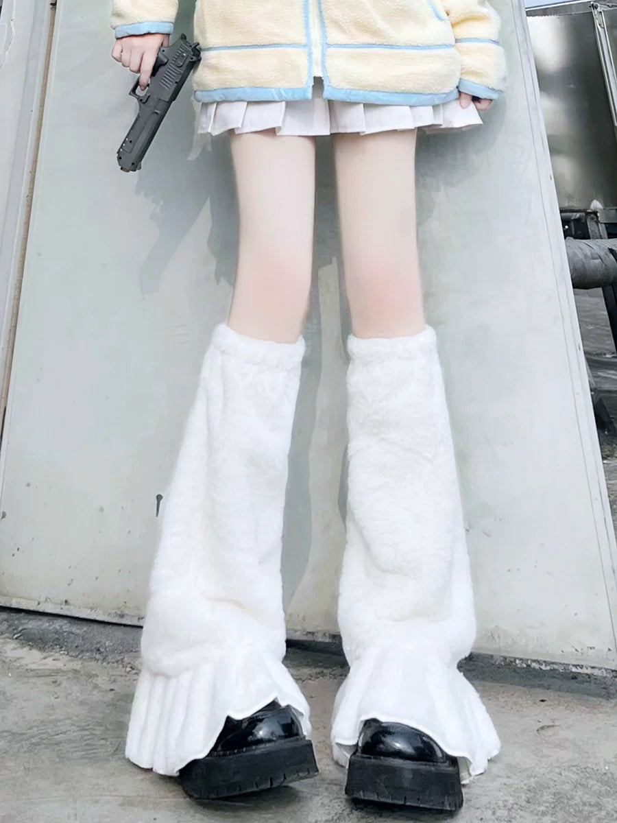 Floral Milk Cat - Plush Lace - Faux-Fur Calf Leg Warmers with Lace-Trimmed Cuffs
